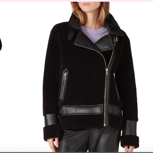 Soia & Kyo Linnea Faux Sherpa Biker Jacket Black Large ❄️ Oversized Moto Style - Picture 2 of 10